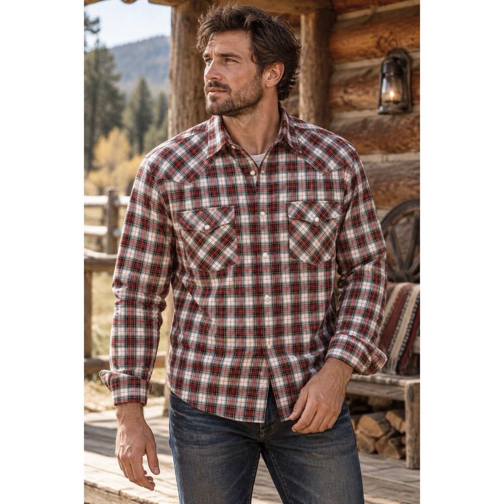 J Crew Western Shirt Mens XXL Red Plaid Secret Wash Pearl Snap Lumberjack BV276